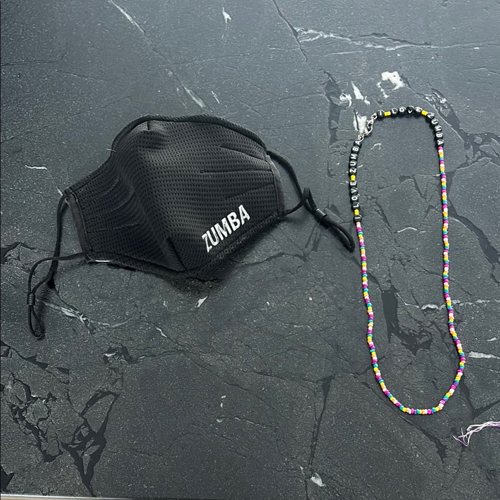 Zumba Black Face Mask with Beaded Chain